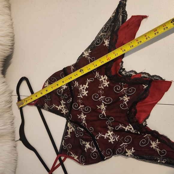 Vintage Y2K Red Black Lace Babydoll Crop Tank Top Medium Fairycore Whimsygoth - Picture 10 of 11